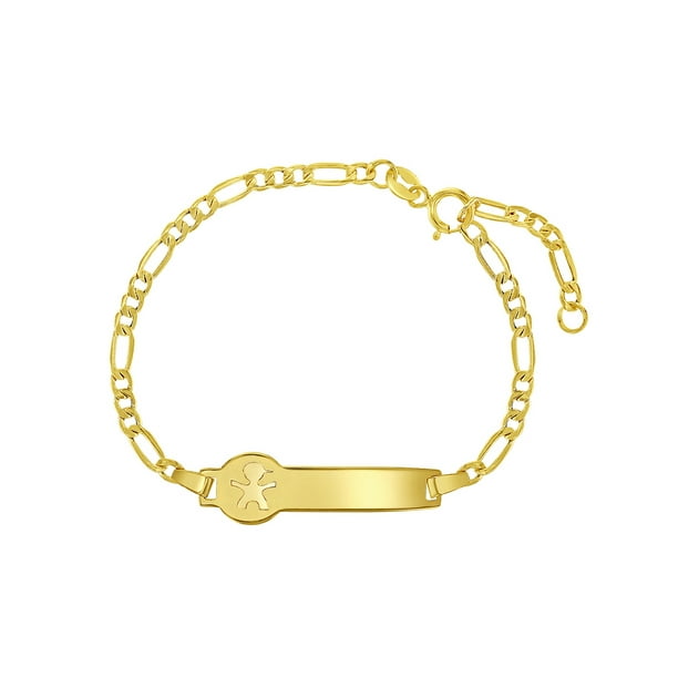 Plate: 1.1in x 0.2in 14k Yellow Gold 6in Engravable Curb Child ID Bracelet Plate: 1.1in x 0.2in 14k Yellow Gold 6in Engravable Curb Child ID Bracelet